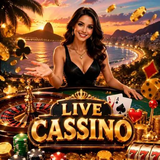 Estúdio de cassino ao vivo com dealer e mesa iluminada